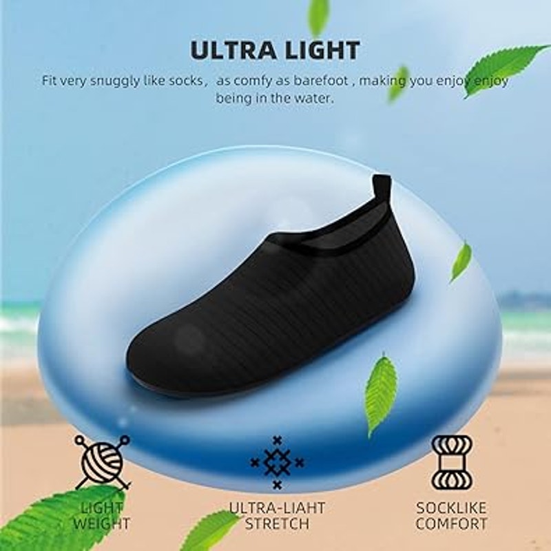 Mens Black Size 7 Pull On Non Slip Quick Dry Anti Skid Aqua Swimming Water Shoes