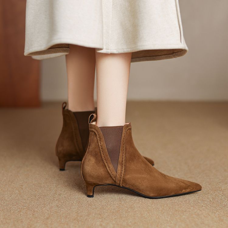 Women's Stiletto Suede Ankle Boots | French-Cut Mid-Calf Heeled Boots