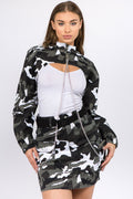 Women's Camouflage Cropped Jacket with Chains