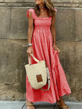 Full Size Gingham Smocked Ruffle Maxi Dress Plus Size
