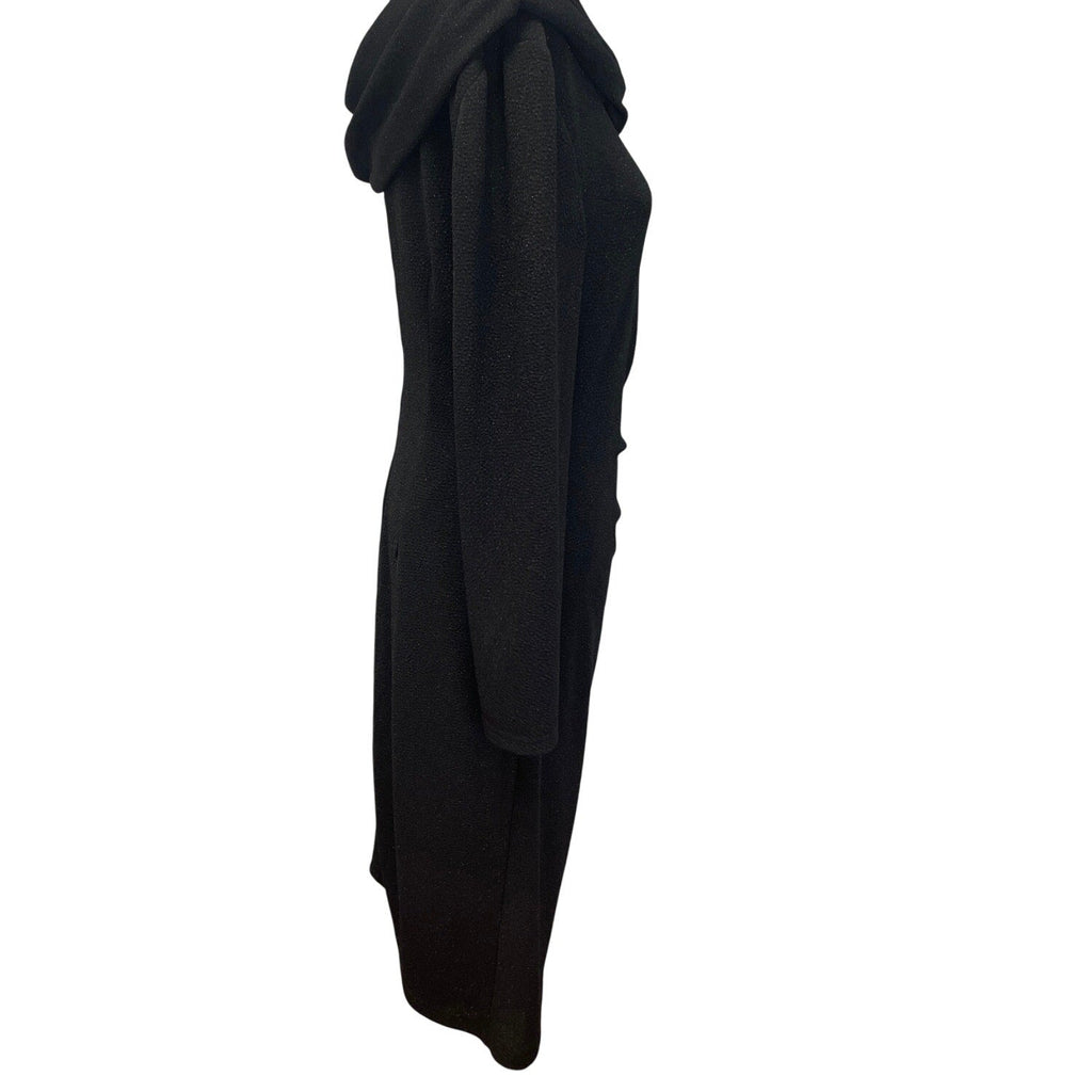 DB Studio Womens Size 14 Long Sleeve Swoop Neck Glitter Black Midi Formal Dress