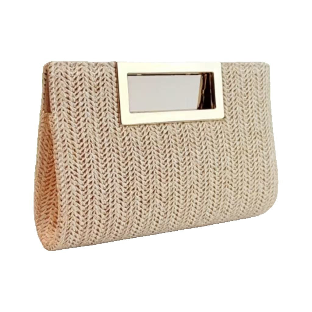 Women's Woven Chain Clutch Bag - Elegant Evening Handbag with Metal Accents