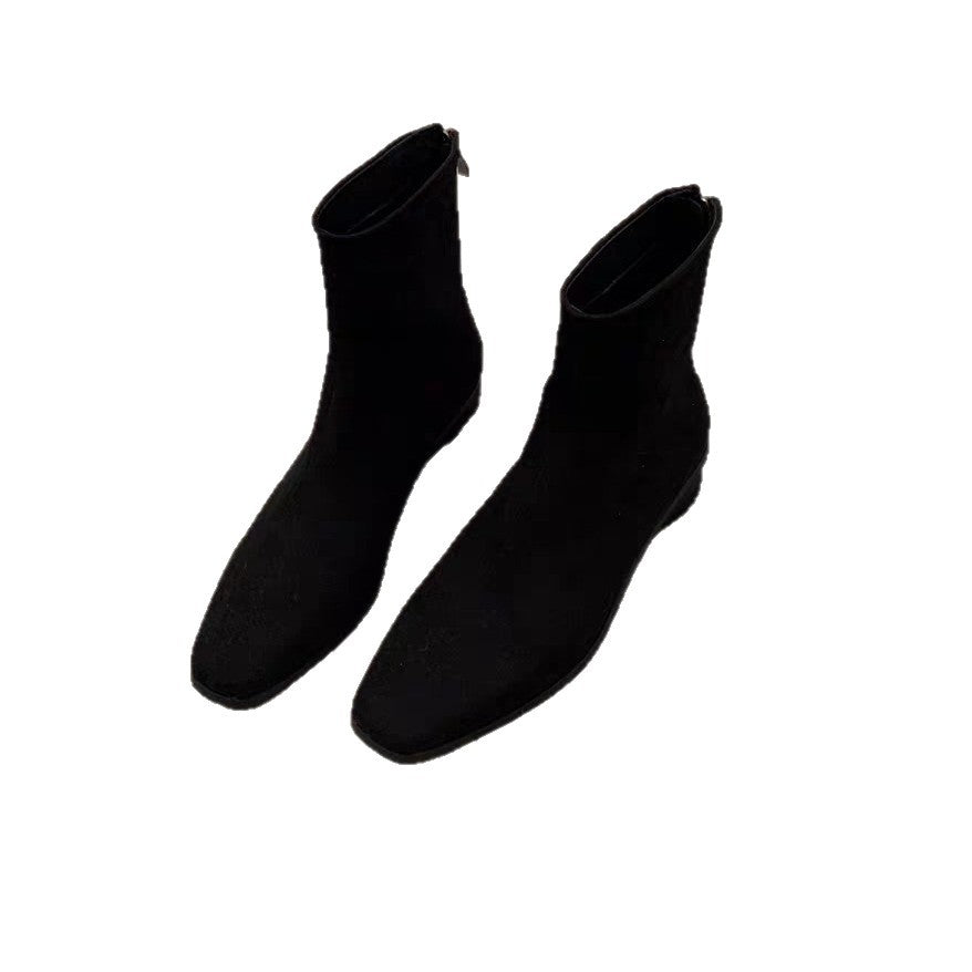 Women's Chunky Heel Suede Fleece-Lined Square Toe Ankle Boots – Back Zipper Winter Boots