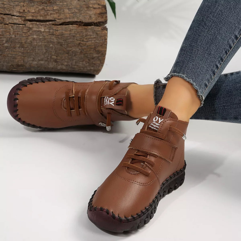 Women's Lace Up Platform Ankle Boots – Flat Platform PU Leather Booties