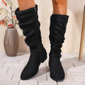 Belt Buckle High Shaft Suede Long Boots