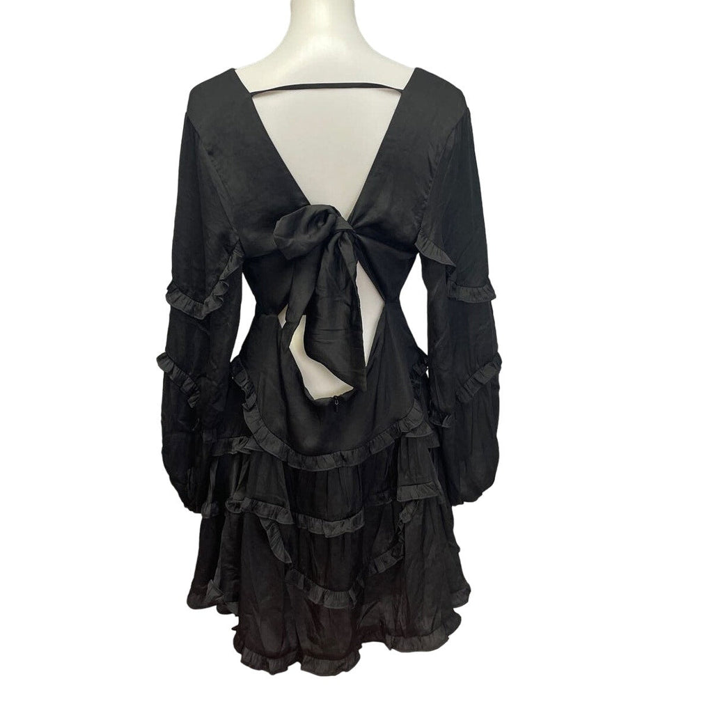 New DB Studio Womens Large Long Sleeve Deep V Ruffled Goth Mini Formal Dress