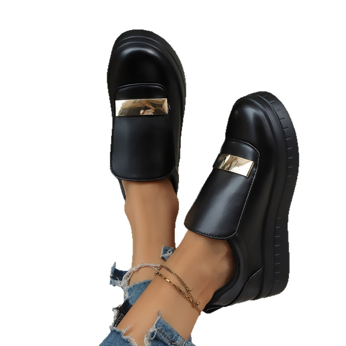 Women's Velcro Slip-On Sneakers | Thick Sole PU Leather Casual Shoes