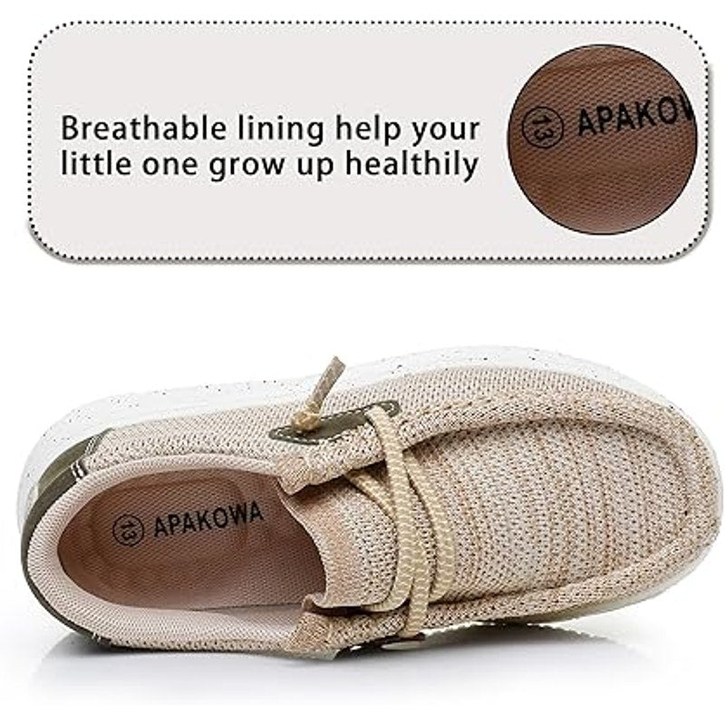 Apakowa Little Boys Size 3 Tan Canvas Faux LaceUp Slip On Casual Loafers Shoes