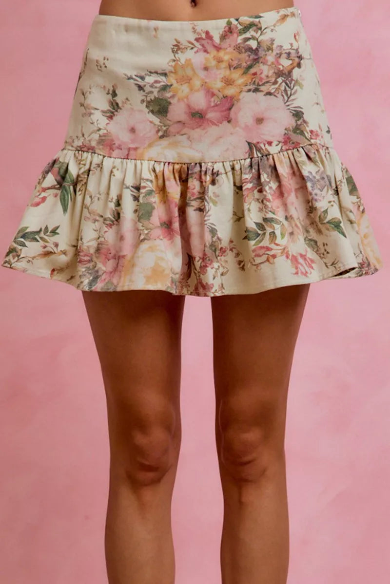 SO ME Floral Print Fit and Flare Mini Skirt