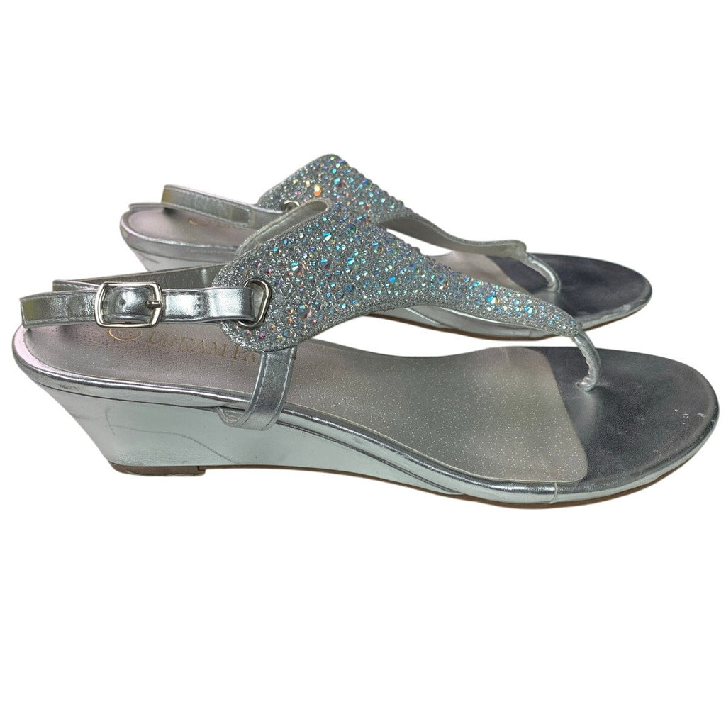 Dream Pairs Womens 8 Silver 2" Heel Sandal Rhinestone T Strap Open Toe Shoes