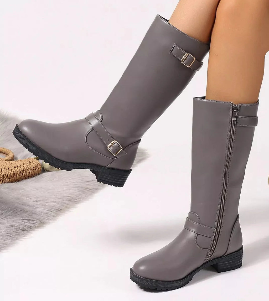 Women's Round Toe Block Heel Boots | Mid Heel Side Zip Ankle Boots
