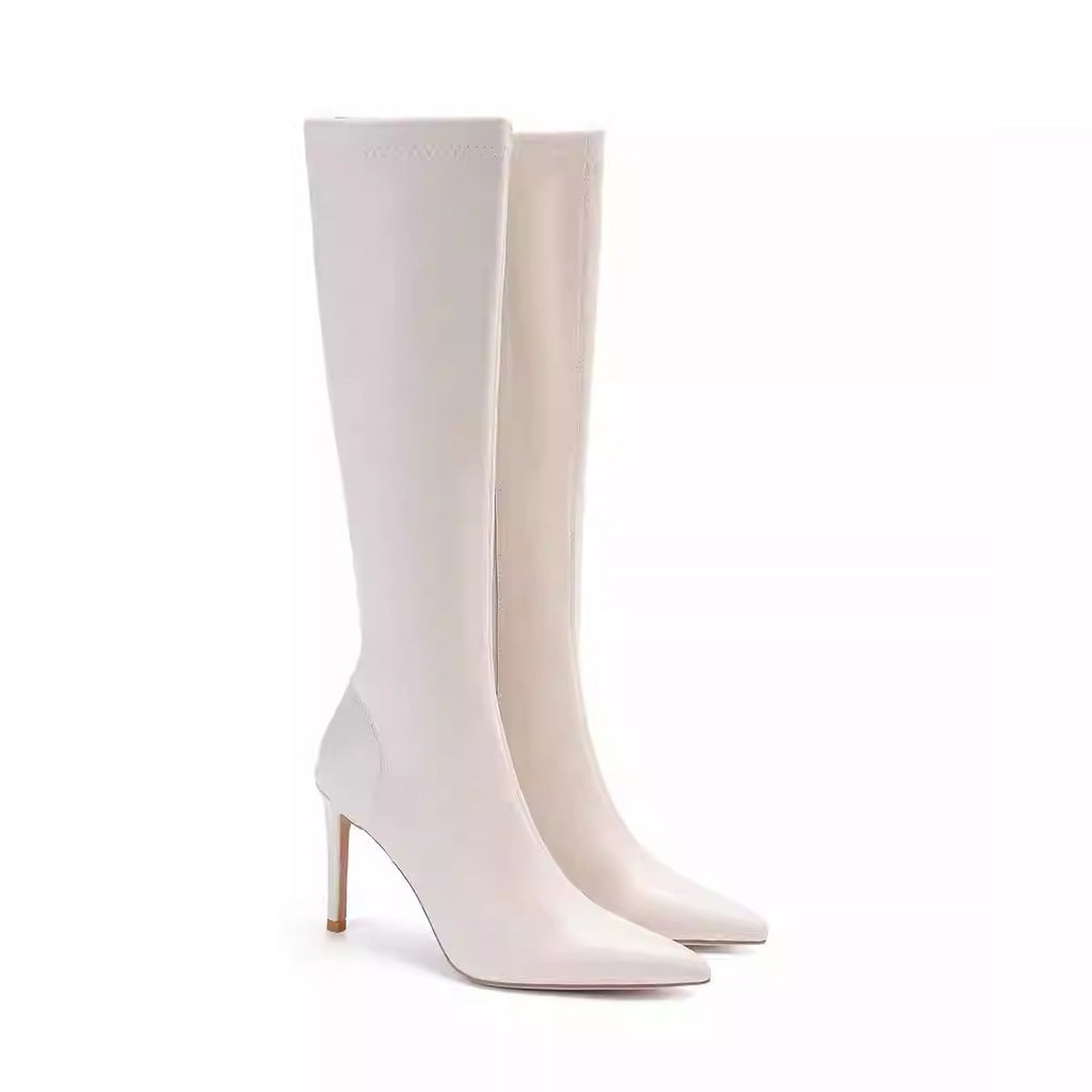 Women's Solid Color Stiletto Over-the-Knee Boots – Pointed Toe Side Zip