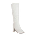 Women's Fleece-Lined Chunky Heel Mid-Calf Boots | Pointed Toe Slip-On Winter Boots