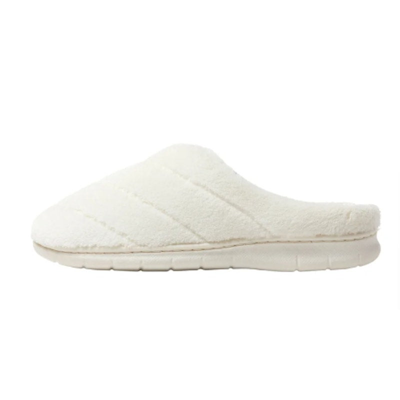 New In Box Dearfoams Women Small 5/6 Cream SlideOn Memory Foam Washable Slippers