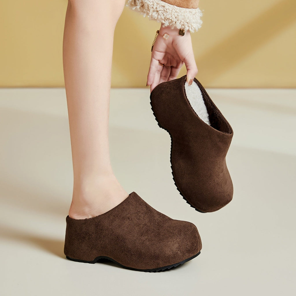 Women's Retro Chunky Sole Closed Toe Mules - Suede Platform Slip-On Shoes