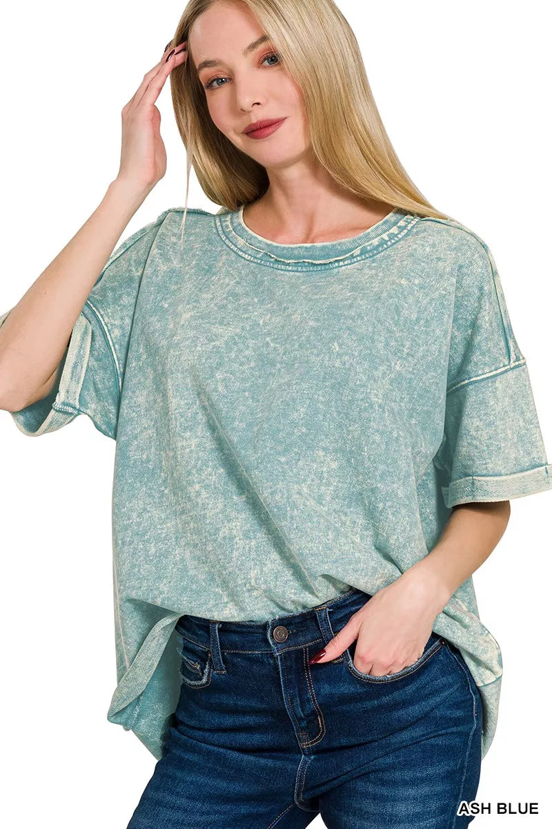 Zenana French Terry Acid Washed T-Shirt