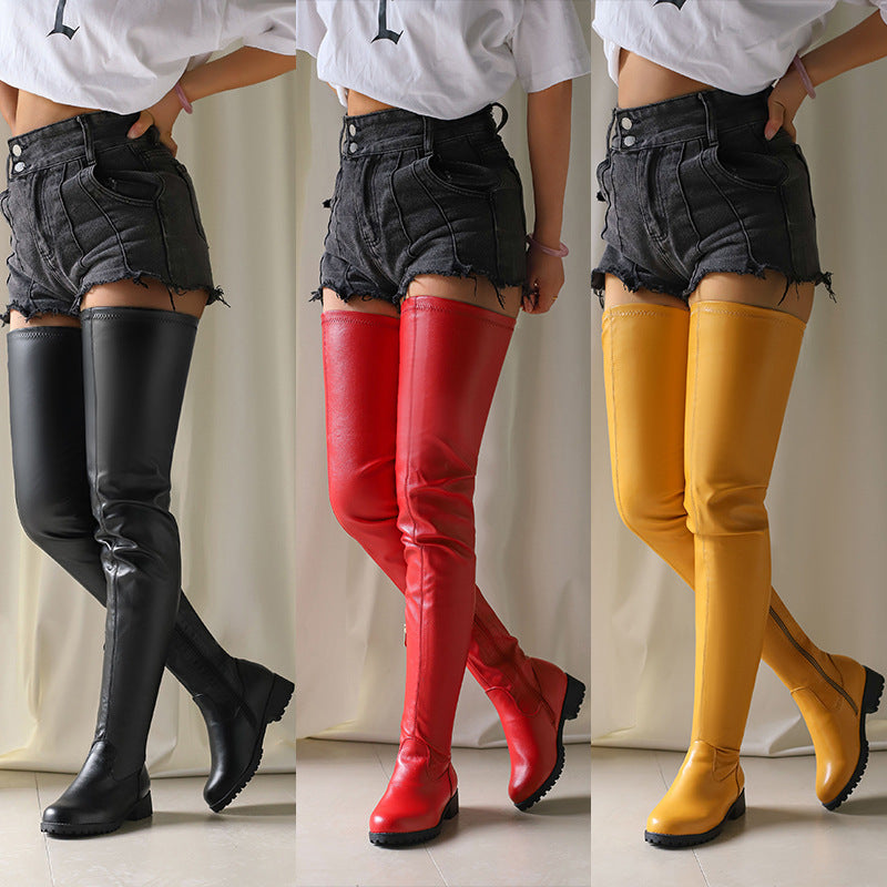 Plus-Size Women's Over-the-Knee Chunky Heel Boots - Round Toe Side Zipper