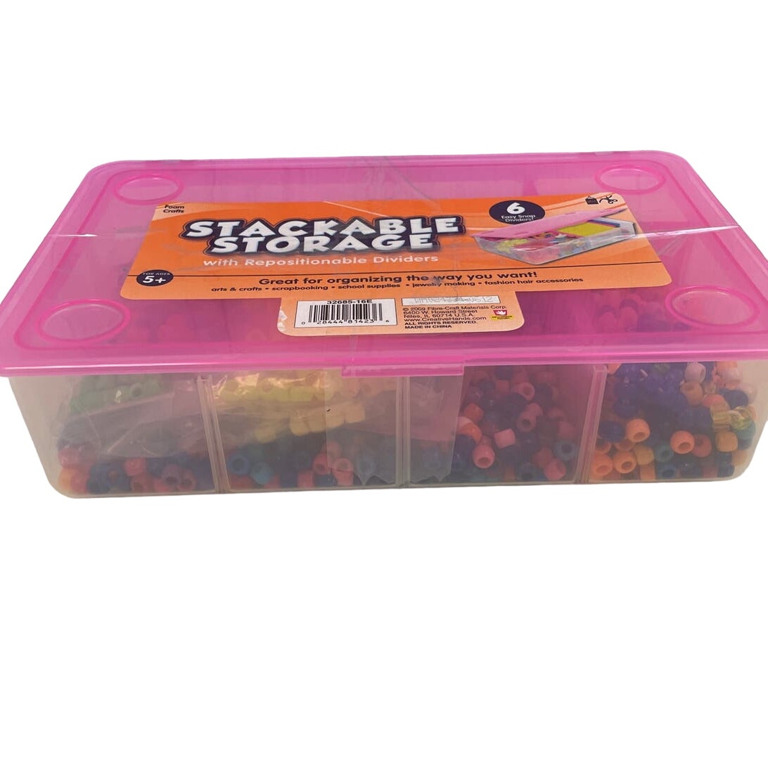 Plastic Craft Box Filled with Hundreds of Pony Beads Girls Fun Craft Lot