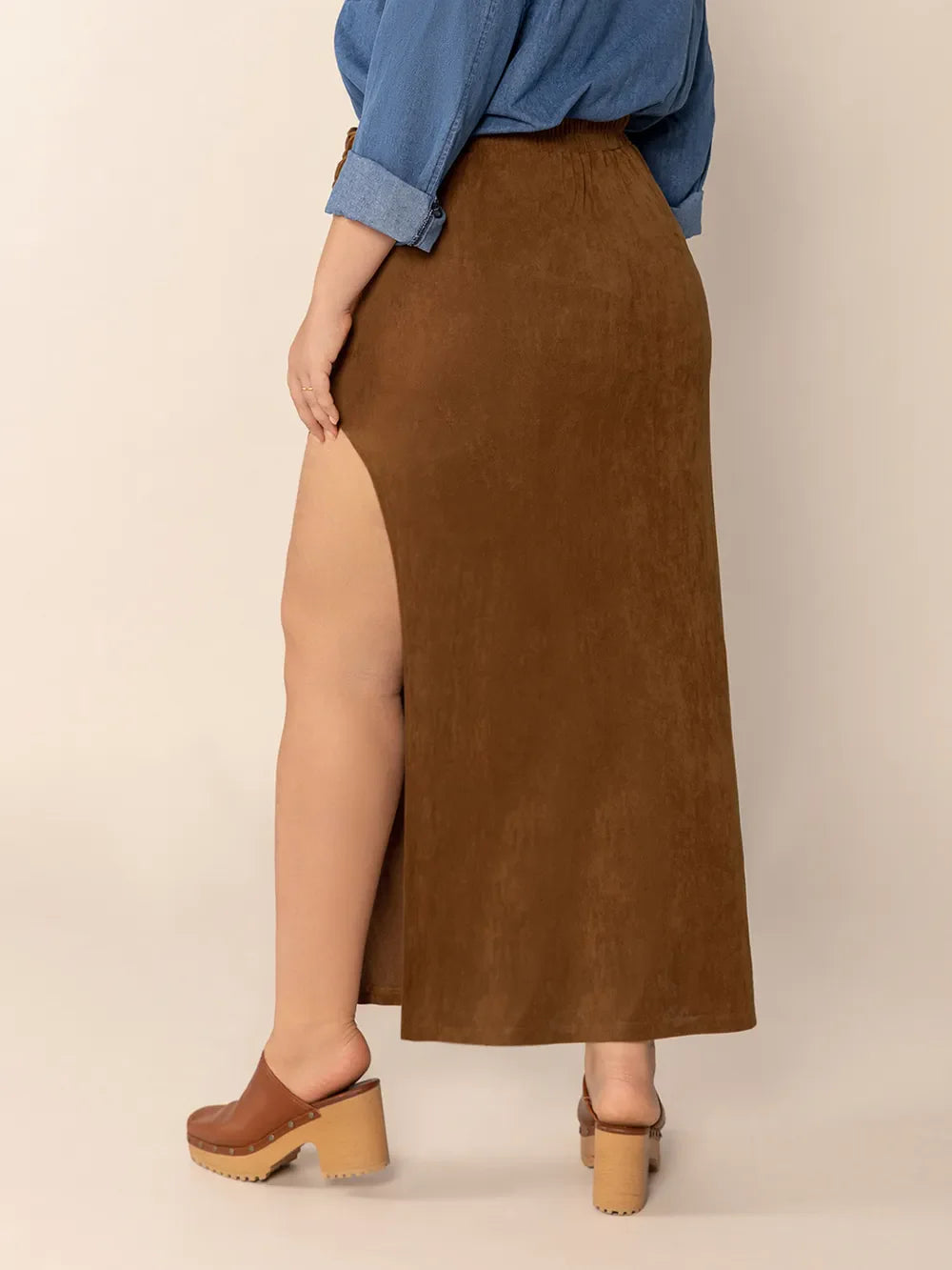 Plus Size Ruffled Slit High Rise Skirt