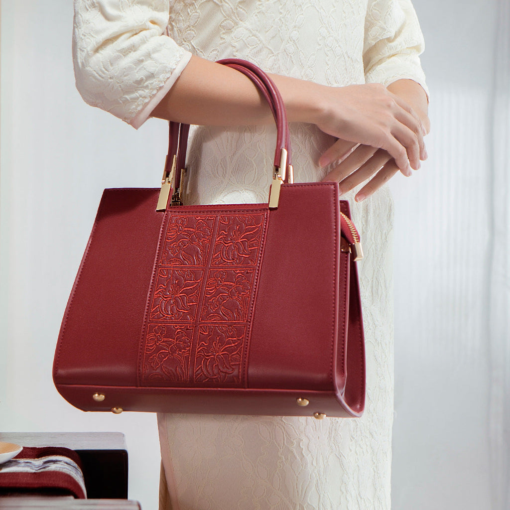 Embroidered Red Handbag – Traditional Chinese Art Style Women's Shoulder Bag