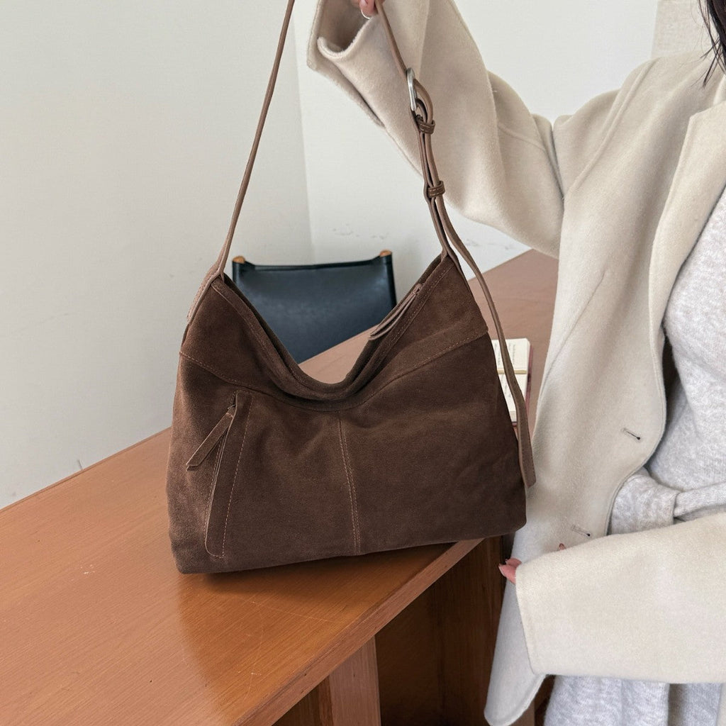 Matte Cowhide Leather Shoulder Bag – Women's Commuter Crossbody Tote | Genuine Leather Handbag