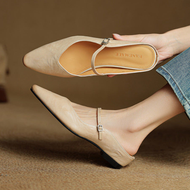 Women's Retro Leather Slingback Wedge Sandals - Premium Cowhide Platform Heels