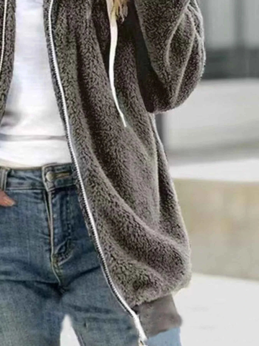 Full Size Cozy Fleece Zip-Up Hooded Jacket Plus Size