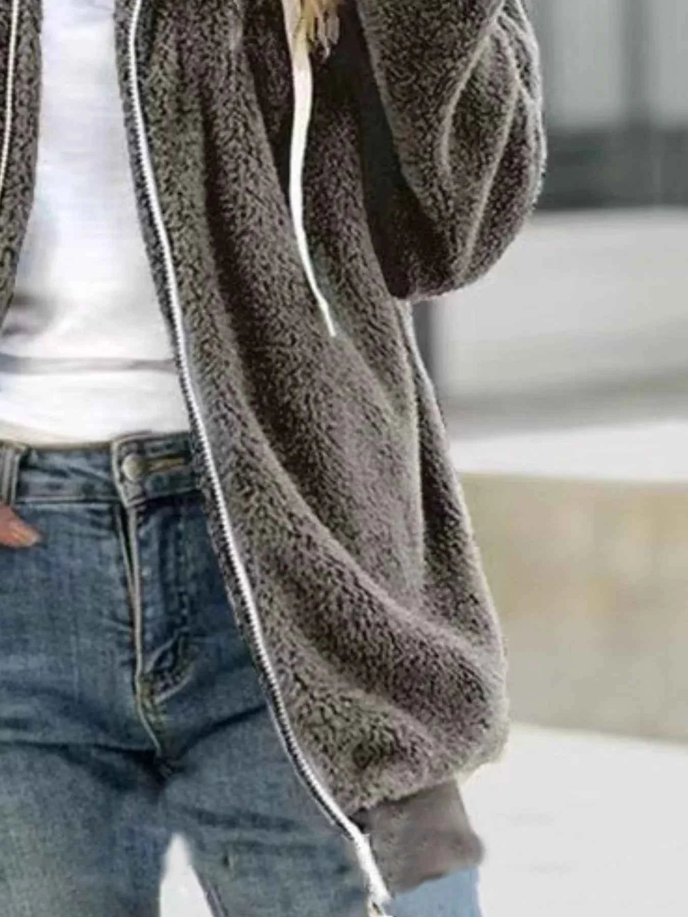 Full Size Cozy Fleece Zip-Up Hooded Jacket Plus Size