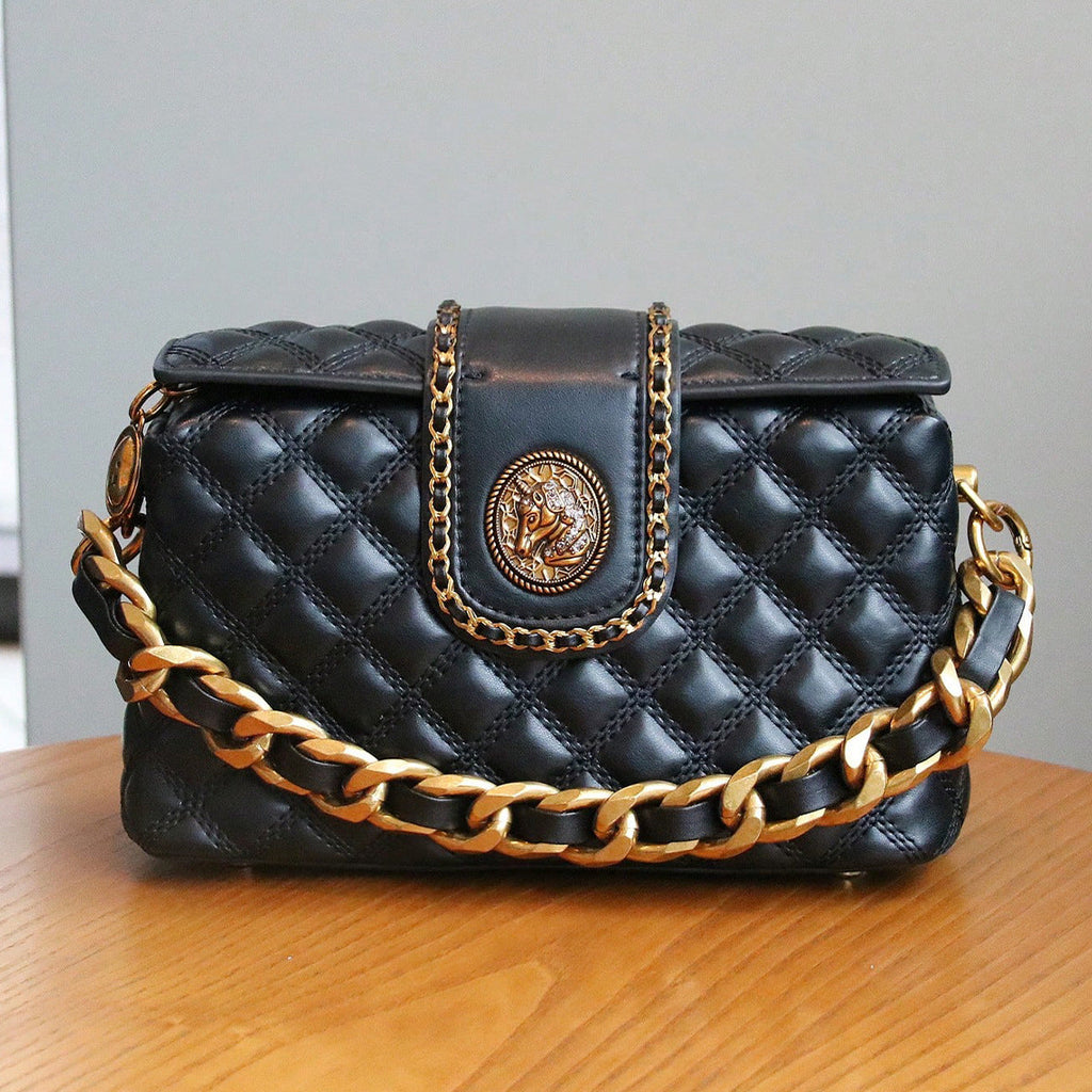 Diamond-Quilted Chain Crossbody Bag - Premium PU Leather Shoulder Bag with Chain Strap | Sarah Express