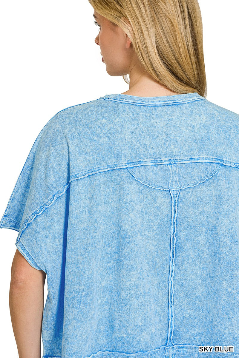 Zenana Halo Snow Washed Boxy Top & Shorts Set