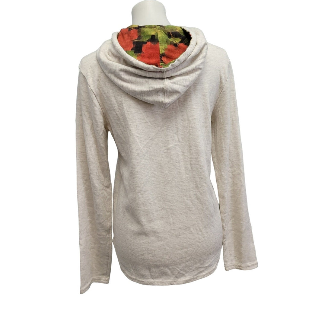 On The Byas Womens Small Long Sleeve Quarter Button Pullover Hooded Sweatshirt