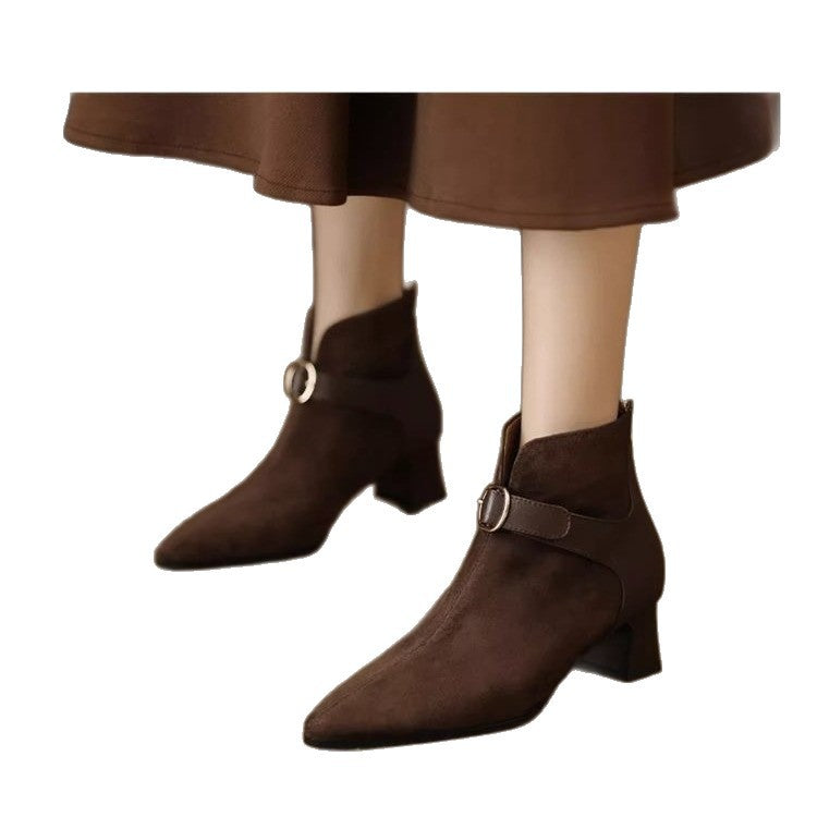 Pointed-Toe Suede Ankle Boots