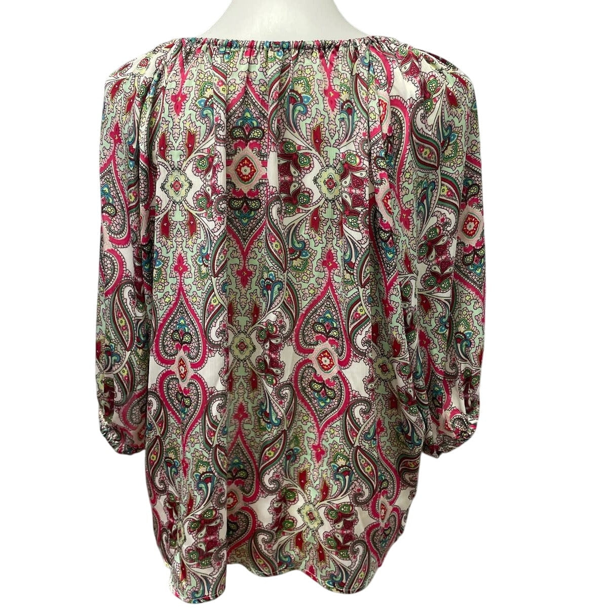 NY Collection Womens Medium Short Blouson Sleeve Paisley Polyester Blouse Top