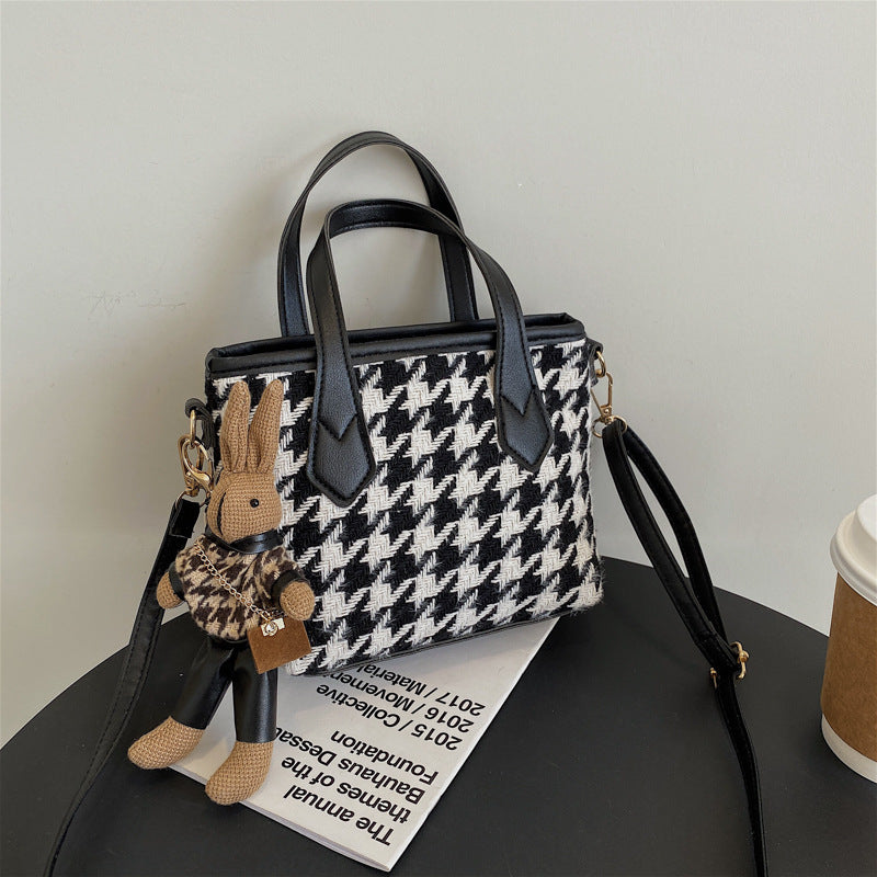 Women's Houndstooth Shoulder Bag | Checkered Wool Crossbody Handbag & Messenger Tote