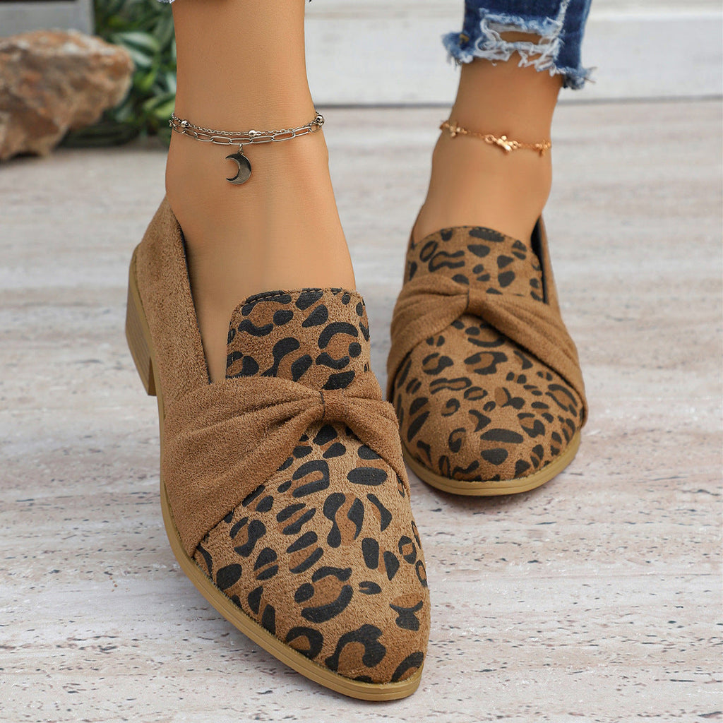 Women's Chunky Heel Suede Pumps – Elegant Metal Chain Pointed Toe Slip-On Shoes