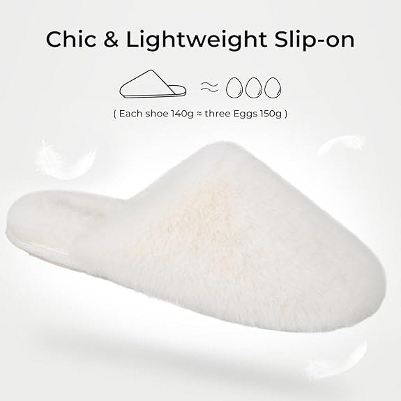 Snug Leaves Women's Size 5/6 White Slide On Fuzzy Memory Foam House Slippers