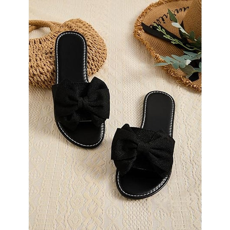 New GorgGlitter Womens Size 11 Black Slip On Slide Sandal Open Toe Bow Shoes