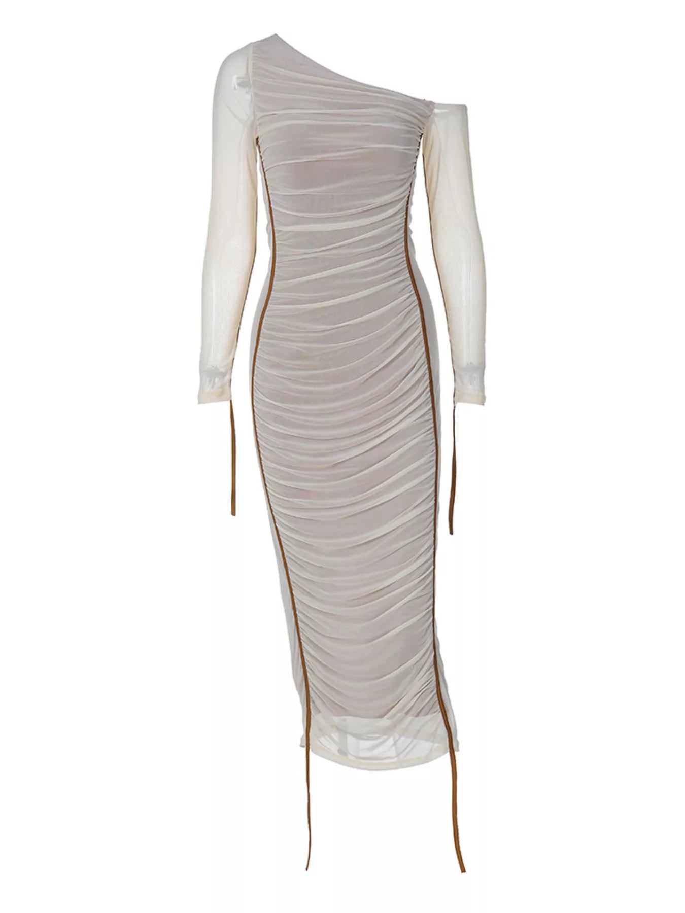 One-Shoulder Ruched Bodycon Midi Dress
