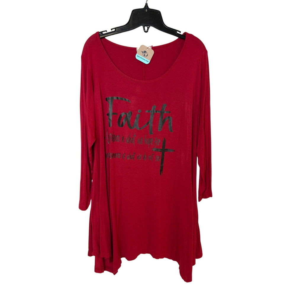 Upcycled Hand Printed Womens 3X Faith Jesus Cross Long Sleeve Tee Shirt