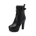 Women's Mid-Calf Chunky Heel Boots | Round Toe PU Leather Block Heel