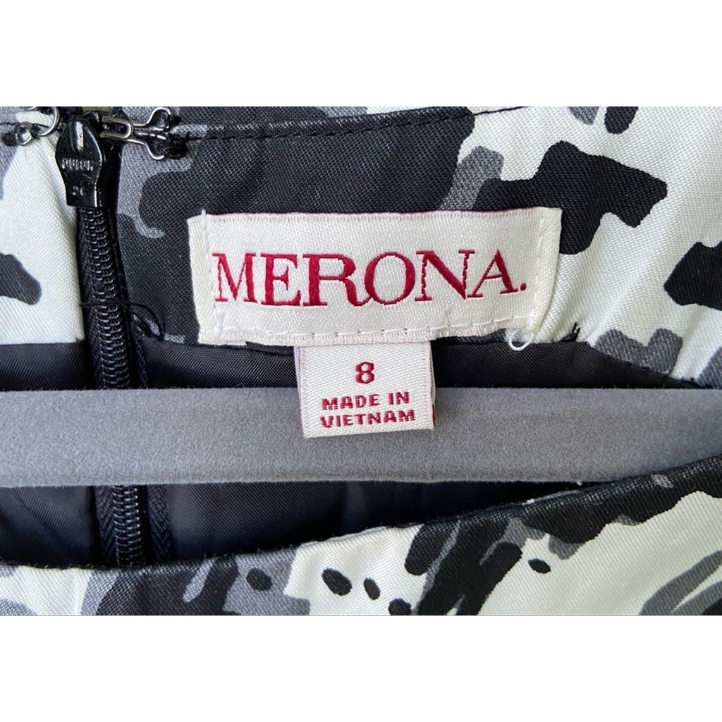 Merona Womens Size 8 Black White Gray Bow Accent Sleeveless Sheath Dress