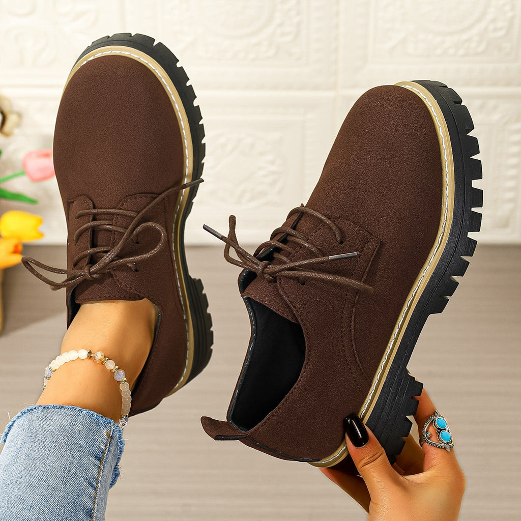 Plus-Size Women's Chunky Heel Lace-Up Business Casual Shoes | Round Toe PU Leather