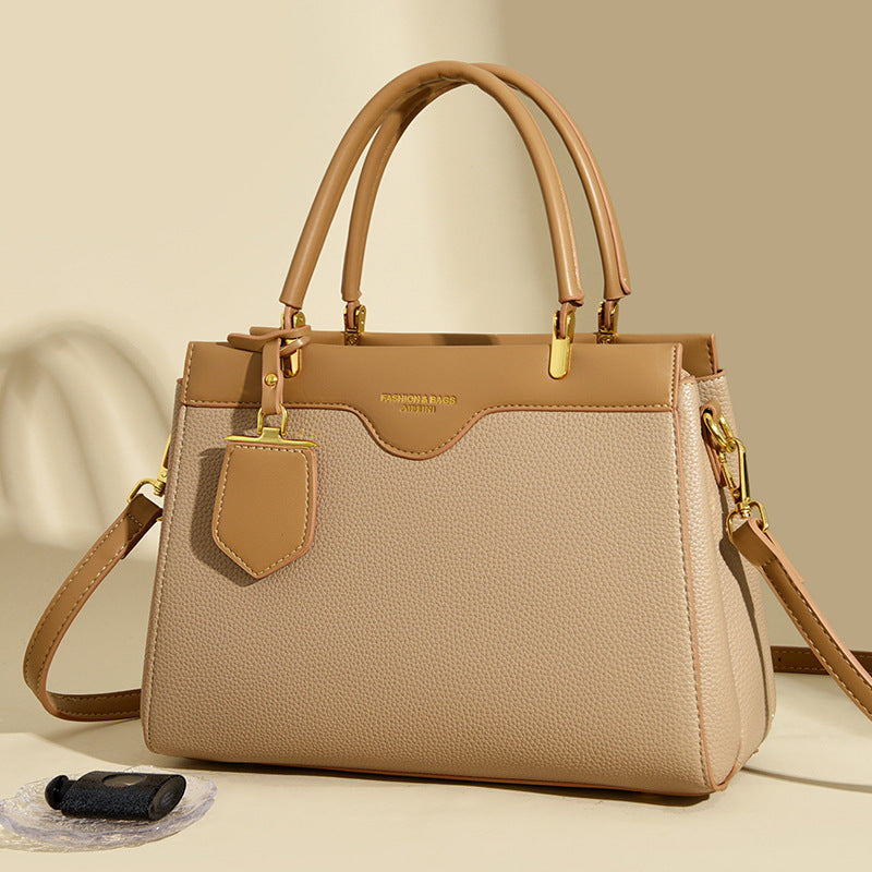 Elegant Patchwork PU Leather Shoulder Tote Bag - Large Capacity Women's Handbag with Phone Pocket