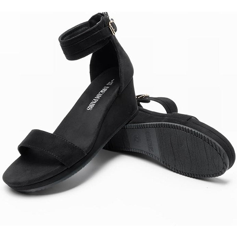 Dream Pairs Womens Size 10 Black 2.5" Wedge Sandal Open Toe Ankle Strap Shoes