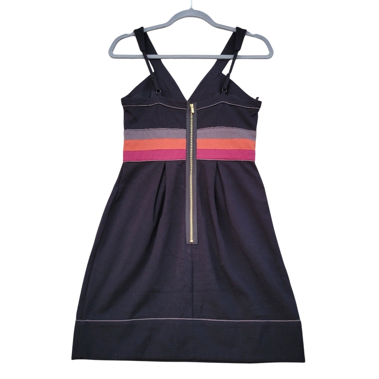 BCBG MAXAZRIA Womens Size 2 Striped Waist Back Zip Thin Strap A Line Mini Dress