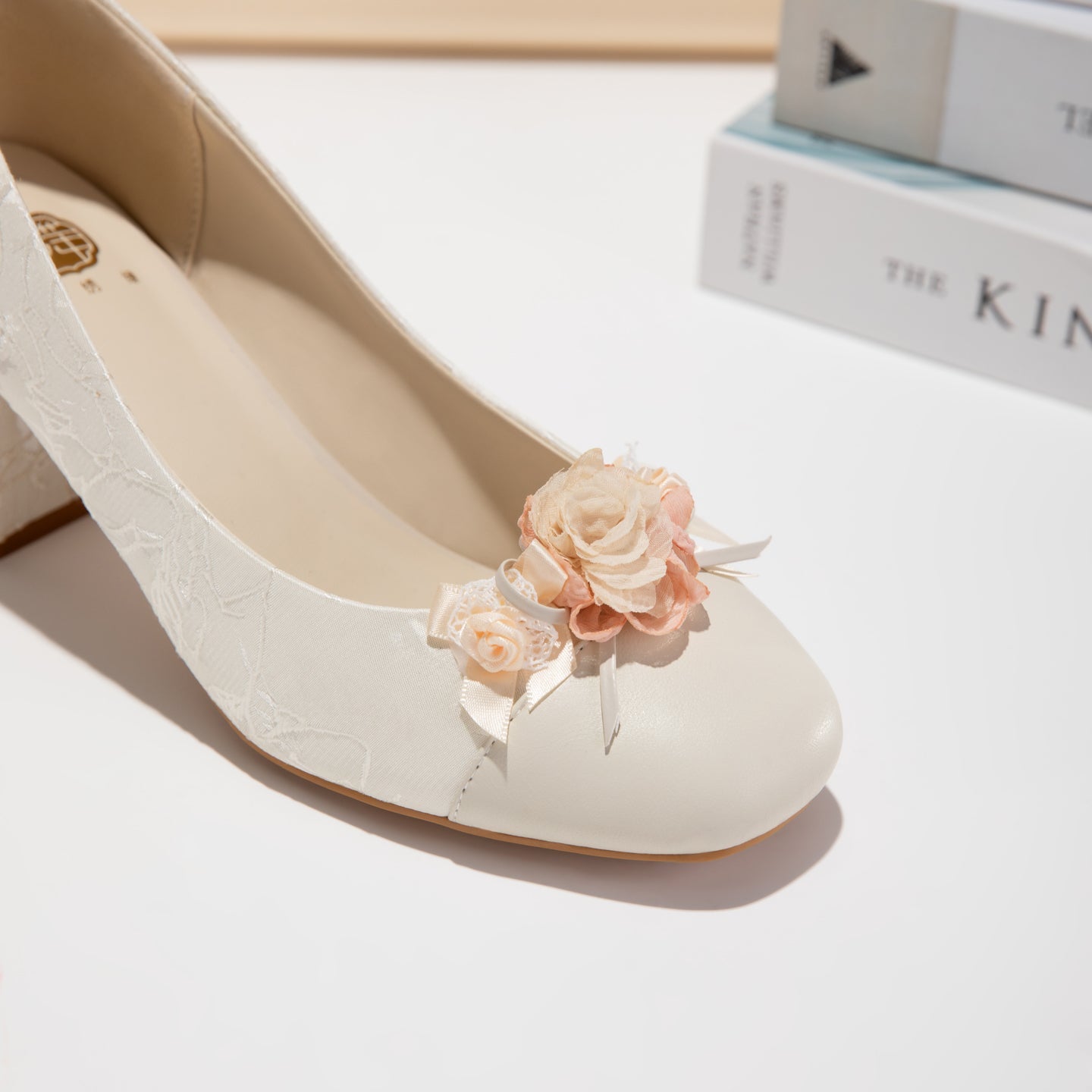 Women's Floral Block Heel Pumps | Square Toe Jacquard Dress Shoes