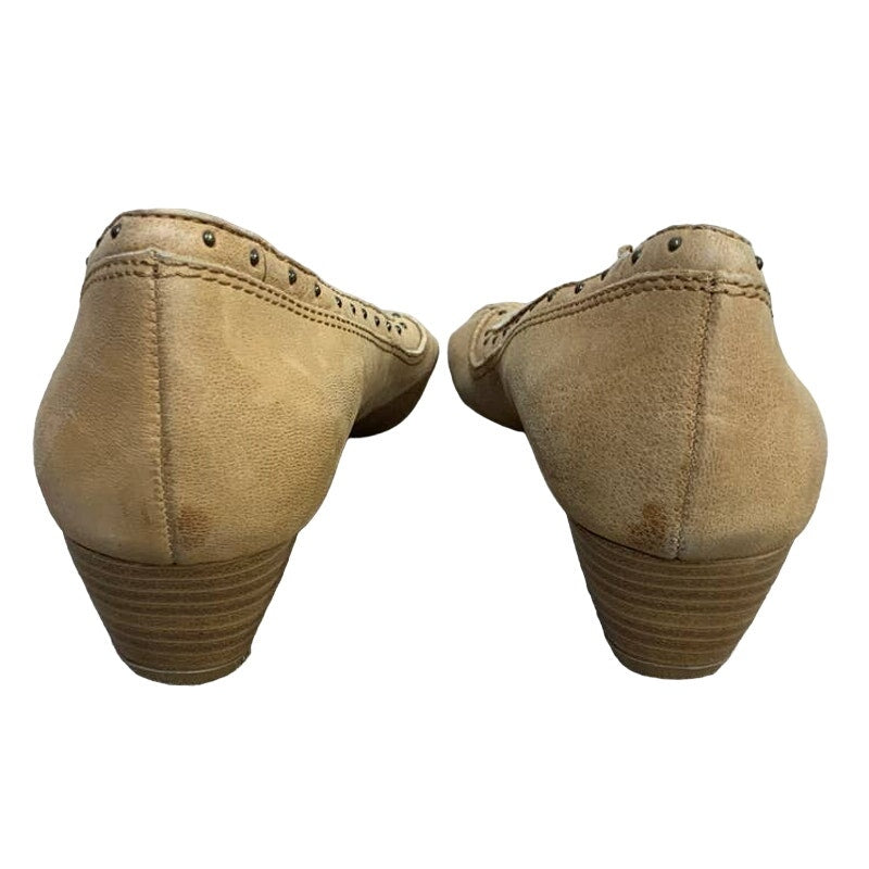 Lucky Brand Size 9.5 Leather Upper Tan Peep Toe Wedge Heel Slip On Shoes