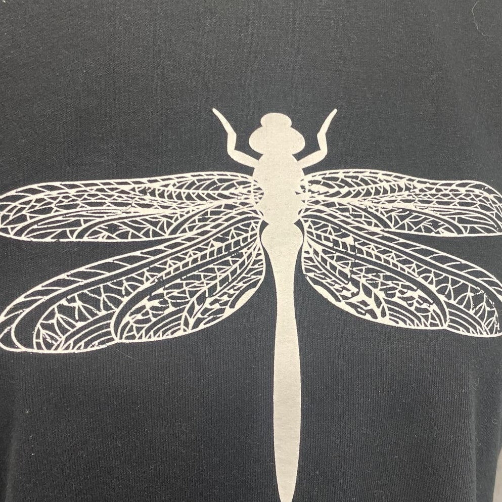 Hand Printed Unisex Medium Dragonfly 100% Cotton Crew Neck Short Sleeve Tee