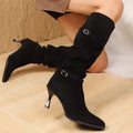 Women's Point Toe Kitten Heel Boots – Suede Slip-On Low Heel Ankle Boots