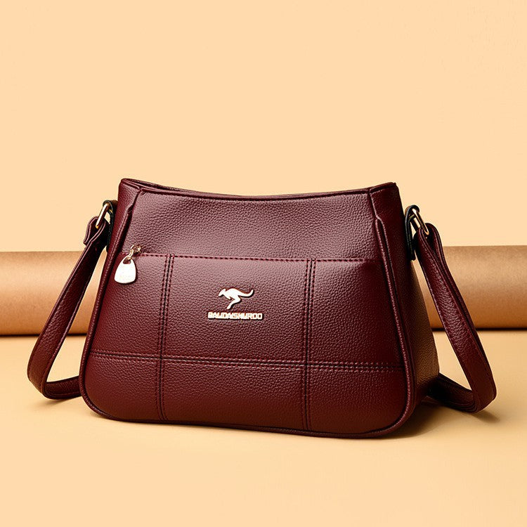 Women's PU Leather Crossbody Bag – Patchwork Shoulder Bag with Multi-Pocket Organizer